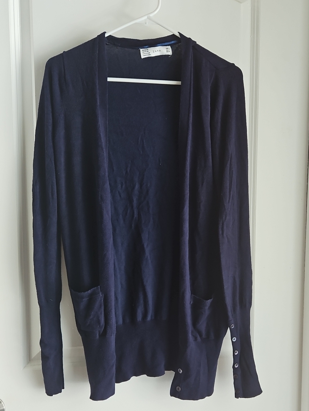 Zara Navy Open-Front Lightweight Cardigan with Pocket Detail